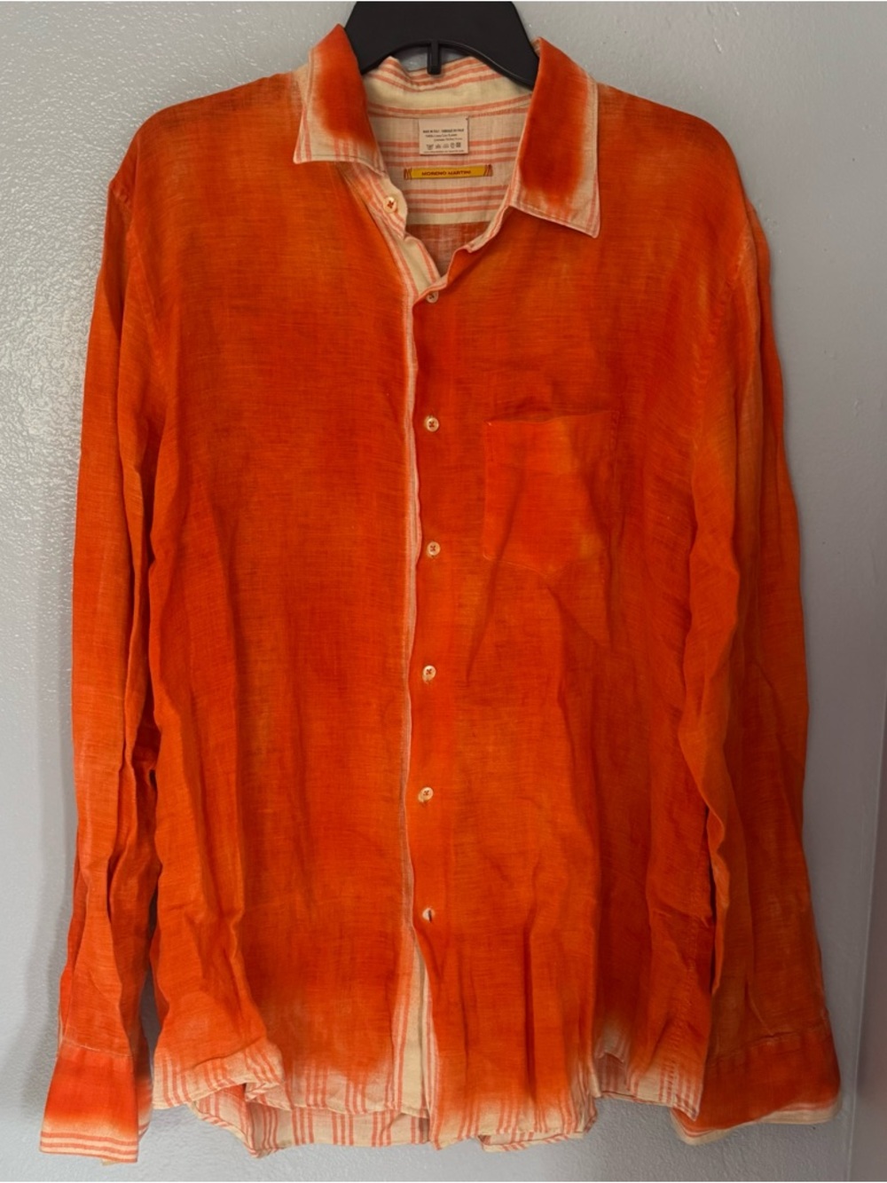 Moreno Martini Orange-Striped Linen Shirt XL